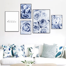 Load image into Gallery viewer, Eleganza Bleu - Blue Floral Canvas Wall Art Set
