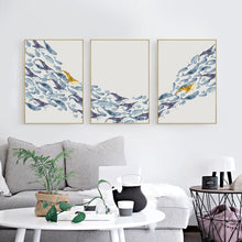 Load image into Gallery viewer, wall art trio blue yellow fish whale
