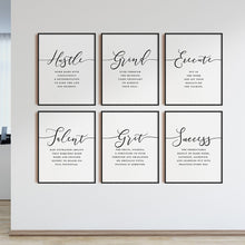 Load image into Gallery viewer, Motivational Quote Wall Art - Talent, Success, Grind, Grit, Execute, Hustle
